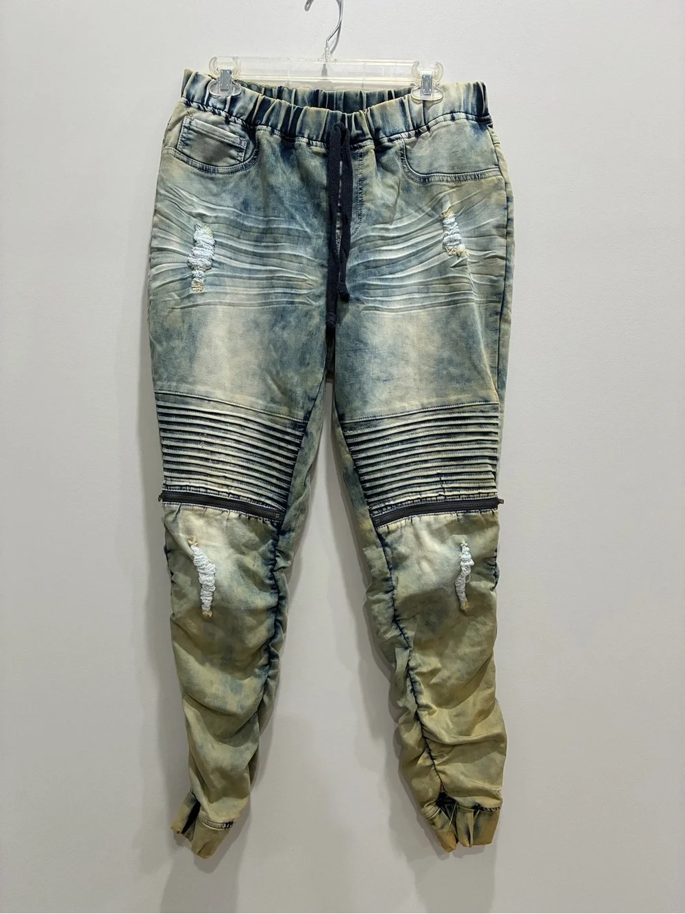 Men's Distressed Washed Green Jogger Jeans - Slim Fit- XXL